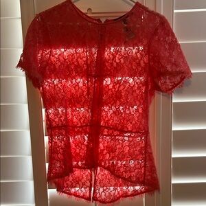 BCBGMaxAzria orange Asymmetrical Peplum Blouse